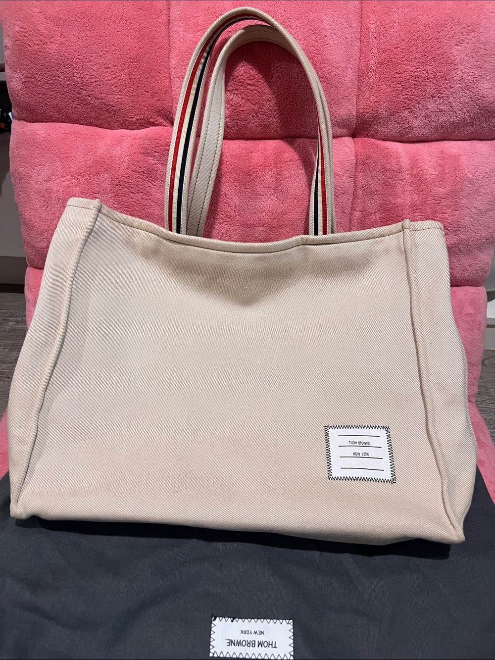 Thom Browne Double Face Cotton Canvas Medium Tool Tote Bag Off White